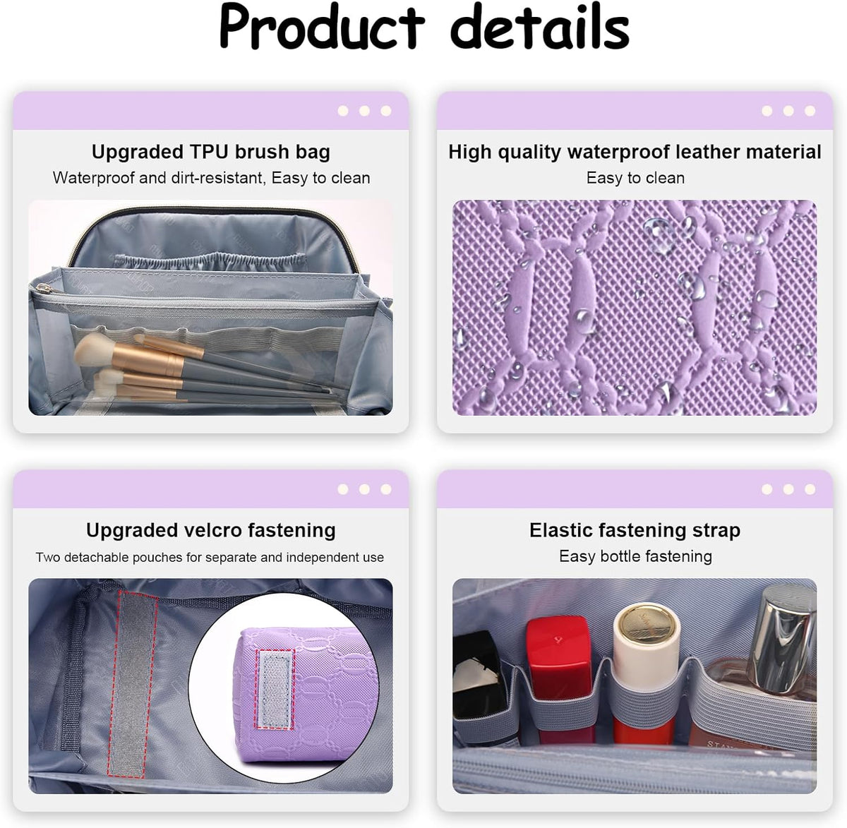 Travel Makeup Bag for Women: Large Cosmetic Bag Set of 3 - PU Leather Make up Bag with Compartments - Compact Waterproof Toiletry Bag with Divider & Handle (D-4-Red) - Colors A