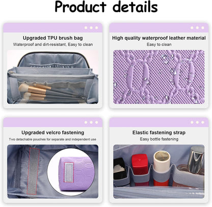 Travel Makeup Bag for Women: Large Cosmetic Bag Set of 3 - PU Leather Make up Bag with Compartments - Compact Waterproof Toiletry Bag with Divider & Handle (D-4-Red) - Colors A
