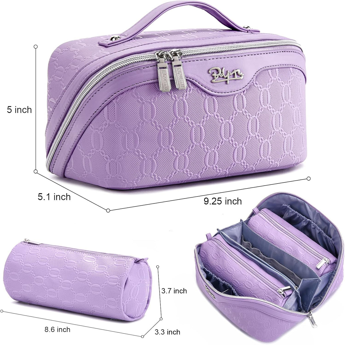 Travel Makeup Bag for Women: Large Cosmetic Bag Set of 3 - PU Leather Make up Bag with Compartments - Compact Waterproof Toiletry Bag with Divider & Handle (D-4-Red) - Colors A