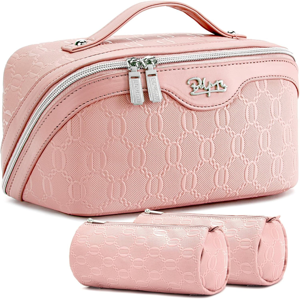 Travel Makeup Bag for Women: Large Cosmetic Bag Set of 3 - PU Leather Make up Bag with Compartments - Compact Waterproof Toiletry Bag with Divider & Handle (D-4-Red) - Colors A