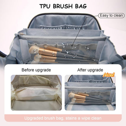 Travel Makeup Bag for Women: Large Cosmetic Bag Set of 3 - PU Leather Make up Bag with Compartments - Compact Waterproof Toiletry Bag with Divider & Handle (D-4-Red) - Colors A