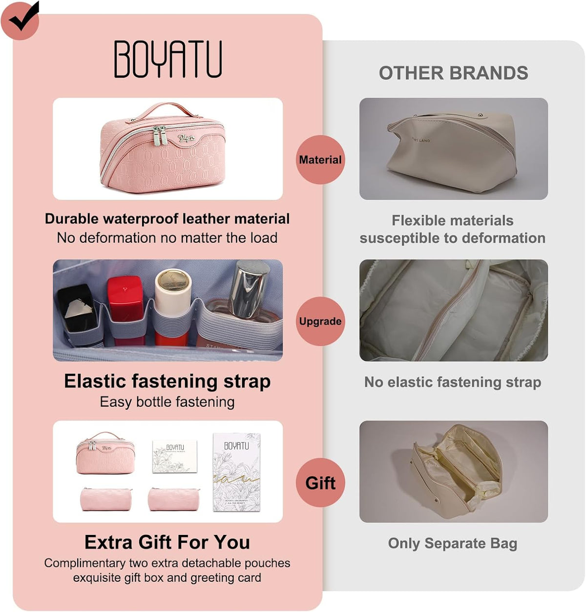 Travel Makeup Bag for Women: Large Cosmetic Bag Set of 3 - PU Leather Make up Bag with Compartments - Compact Waterproof Toiletry Bag with Divider & Handle (D-4-Red) - Colors A