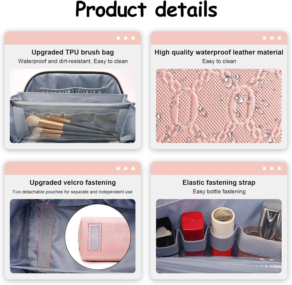 Travel Makeup Bag for Women: Large Cosmetic Bag Set of 3 - PU Leather Make up Bag with Compartments - Compact Waterproof Toiletry Bag with Divider & Handle (D-4-Red) - Colors A