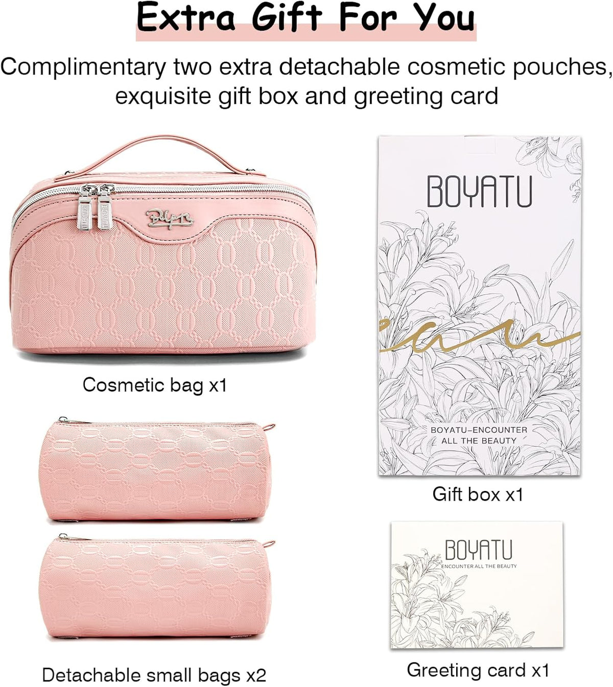 Travel Makeup Bag for Women: Large Cosmetic Bag Set of 3 - PU Leather Make up Bag with Compartments - Compact Waterproof Toiletry Bag with Divider & Handle (D-4-Red) - Colors A