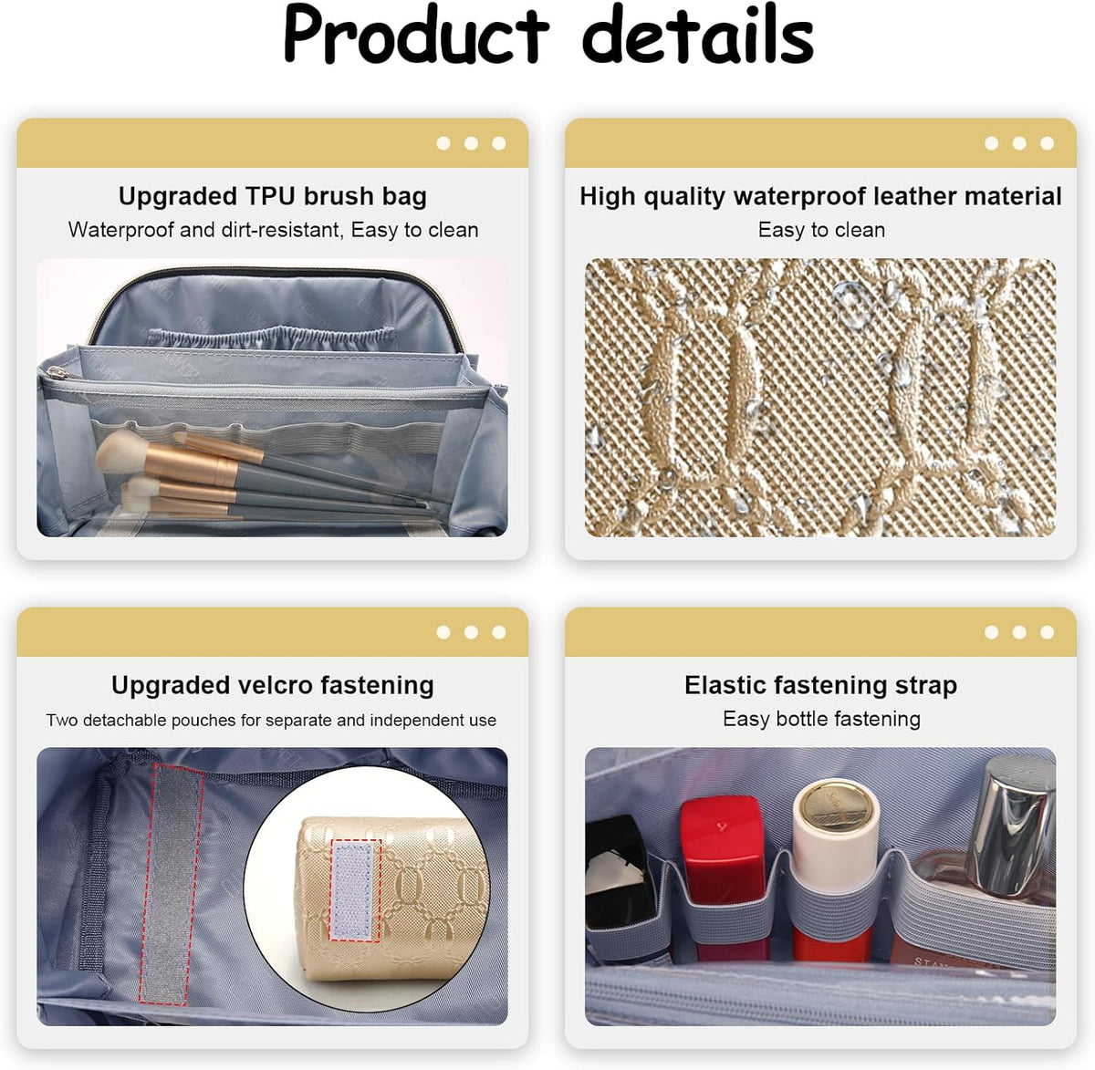 Travel Makeup Bag for Women: Large Cosmetic Bag Set of 3 - PU Leather Make up Bag with Compartments - Compact Waterproof Toiletry Bag with Divider & Handle (D-4-Red) - Colors A
