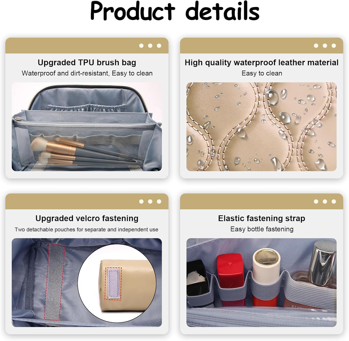 Travel Makeup Bag for Women: Large Cosmetic Bag Set of 3 - PU Leather Make up Bag with Compartments - Compact Waterproof Toiletry Bag with Divider & Handle (D-4-Red) - Colors A