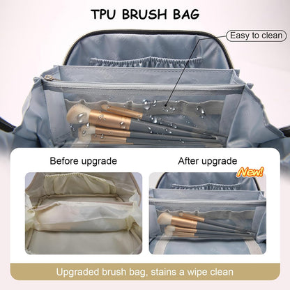 Travel Makeup Bag for Women: Large Cosmetic Bag Set of 3 - PU Leather Make up Bag with Compartments - Compact Waterproof Toiletry Bag with Divider & Handle (D-4-Red) - Colors A