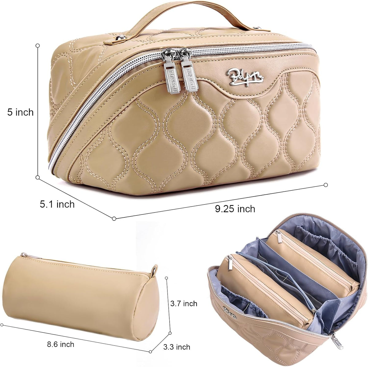 Travel Makeup Bag for Women: Large Cosmetic Bag Set of 3 - PU Leather Make up Bag with Compartments - Compact Waterproof Toiletry Bag with Divider & Handle (D-4-Red) - Colors A