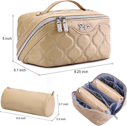 Travel Makeup Bag for Women: Large Cosmetic Bag Set of 3 - PU Leather Make up Bag with Compartments - Compact Waterproof Toiletry Bag with Divider & Handle (D-4-Red) - Colors A