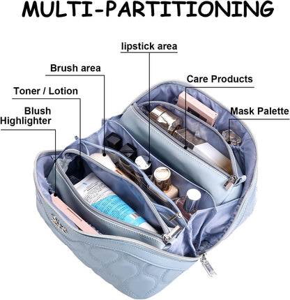 Travel Makeup Bag for Women: Large Cosmetic Bag Set of 3 - PU Leather Make up Bag with Compartments - Compact Waterproof Toiletry Bag with Divider & Handle (D-4-Red) - Colors A
