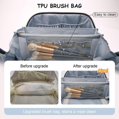 Travel Makeup Bag for Women: Large Cosmetic Bag Set of 3 - PU Leather Make up Bag with Compartments - Compact Waterproof Toiletry Bag with Divider & Handle (D-4-Red) - Colors A