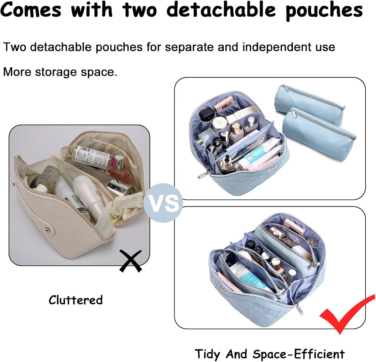 Travel Makeup Bag for Women: Large Cosmetic Bag Set of 3 - PU Leather Make up Bag with Compartments - Compact Waterproof Toiletry Bag with Divider & Handle (D-4-Red) - Colors A