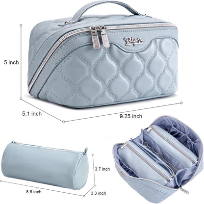 Travel Makeup Bag for Women: Large Cosmetic Bag Set of 3 - PU Leather Make up Bag with Compartments - Compact Waterproof Toiletry Bag with Divider & Handle (D-4-Red) - Colors A