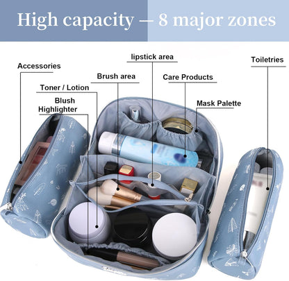 Travel Makeup Bag for Women: Large Cosmetic Bag Set of 3 - PU Leather Make up Bag with Compartments - Compact Waterproof Toiletry Bag with Divider & Handle (D-4-Red) - Colors A