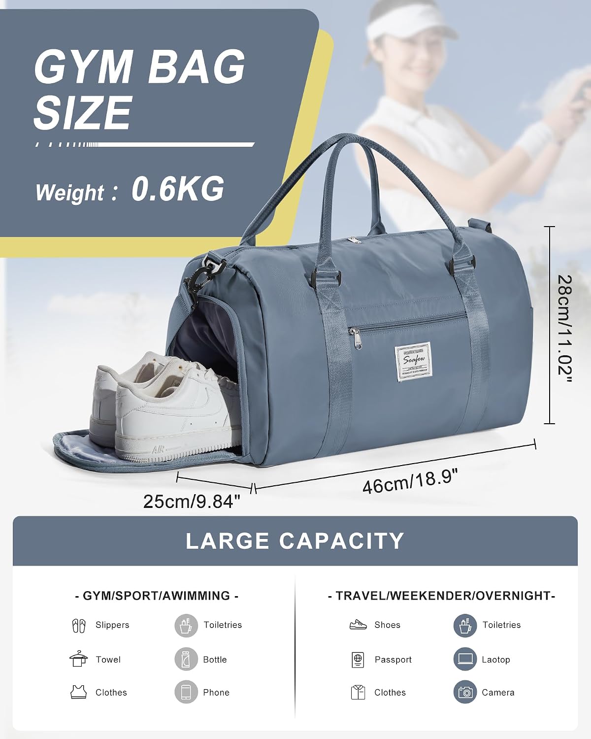 Gym Bag Womens Mens with Shoes Compartment and Wet Pocket Travel Duffel Bags for Women for Plane Sport Gym Tote Bag with Toiletry Bags Waterproof Weekend Overnight Carry on Bag Hospital Holdalls - Colors B