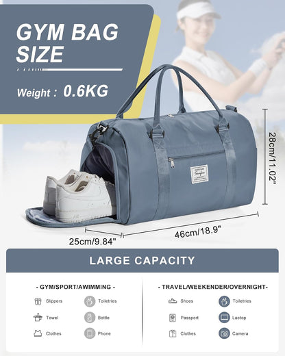 Gym Bag Womens Mens with Shoes Compartment and Wet Pocket Travel Duffel Bags for Women for Plane Sport Gym Tote Bag with Toiletry Bags Waterproof Weekend Overnight Carry on Bag Hospital Holdalls - Colors B