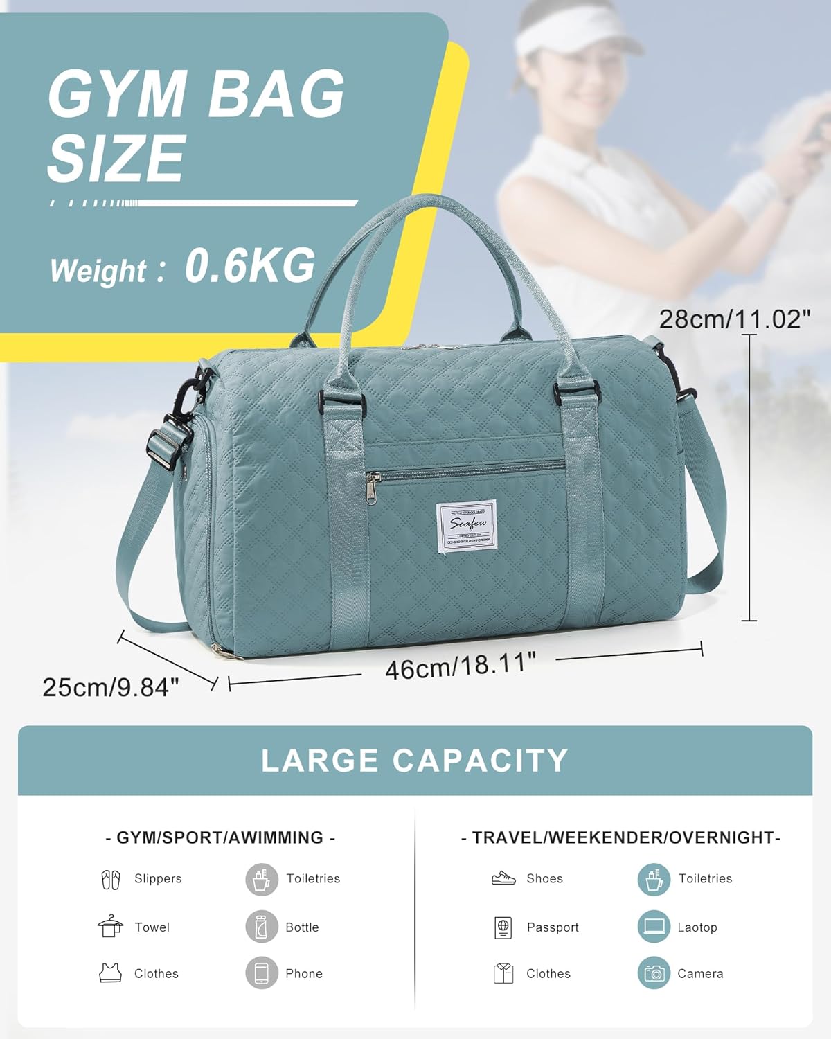 Gym Bag Womens Mens with Shoes Compartment and Wet Pocket Travel Duffel Bags for Women for Plane Sport Gym Tote Bag with Toiletry Bags Waterproof Weekend Overnight Carry on Bag Hospital Holdalls - Colors B
