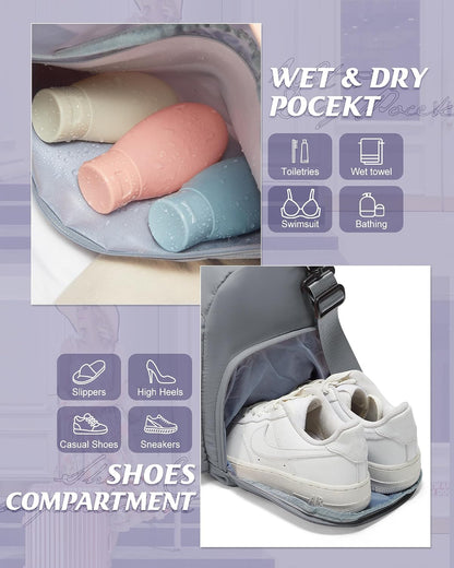 Gym Bag Womens Mens with Shoes Compartment and Wet Pocket Travel Duffel Bags for Women for Plane Sport Gym Tote Bag with Toiletry Bags Waterproof Weekend Overnight Carry on Bag Hospital Holdalls - Colors B