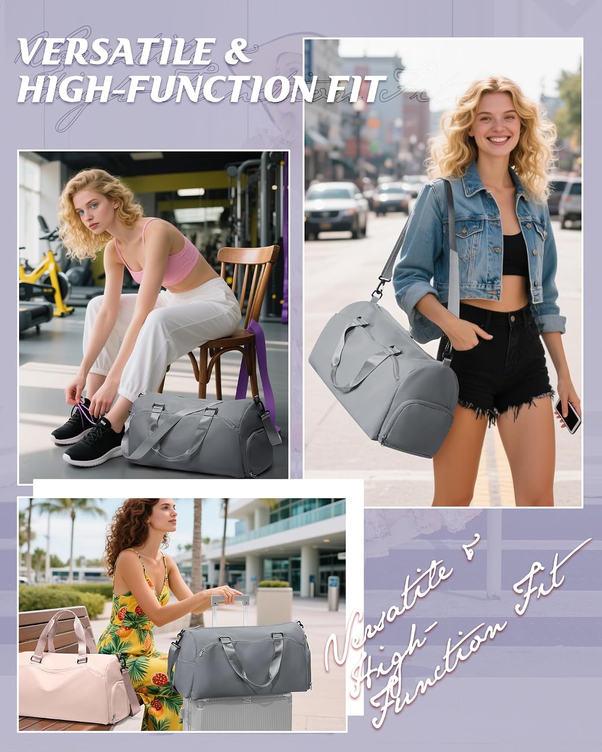 Gym Bag Womens Mens with Shoes Compartment and Wet Pocket Travel Duffel Bags for Women for Plane Sport Gym Tote Bag with Toiletry Bags Waterproof Weekend Overnight Carry on Bag Hospital Holdalls - Colors B