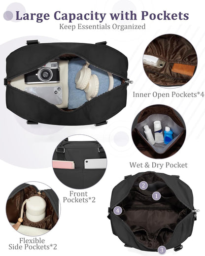 Gym Bag Womens Mens with Shoes Compartment and Wet Pocket Travel Duffel Bags for Women for Plane Sport Gym Tote Bag with Toiletry Bags Waterproof Weekend Overnight Carry on Bag Hospital Holdalls - Colors B