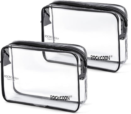 Clear Travel Toiletry Bag, TSA Approved Organizer Portable Travel Makeup Pouch with Zipper, PVC Cosmetic for Airport Airline Compliant Bag 2 Pack