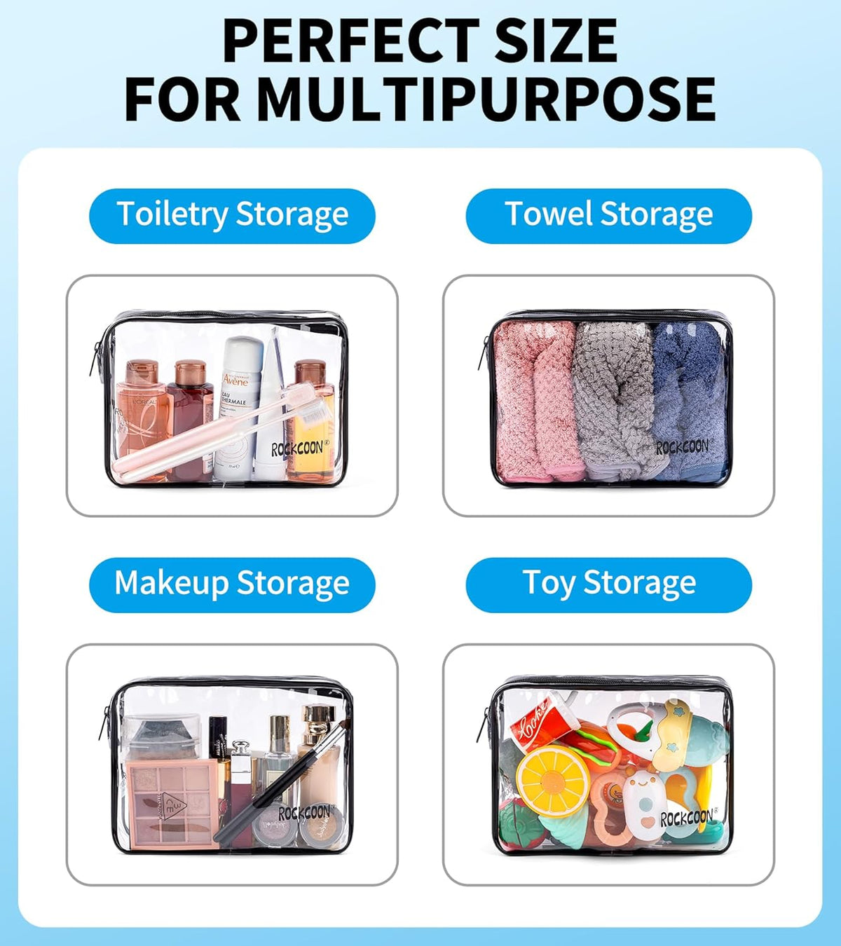 Clear Travel Toiletry Bag, TSA Approved Organizer Portable Travel Makeup Pouch with Zipper, PVC Cosmetic for Airport Airline Compliant Bag 2 Pack