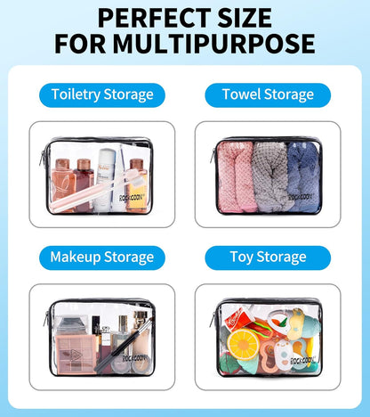 Clear Travel Toiletry Bag, TSA Approved Organizer Portable Travel Makeup Pouch with Zipper, PVC Cosmetic for Airport Airline Compliant Bag 2 Pack