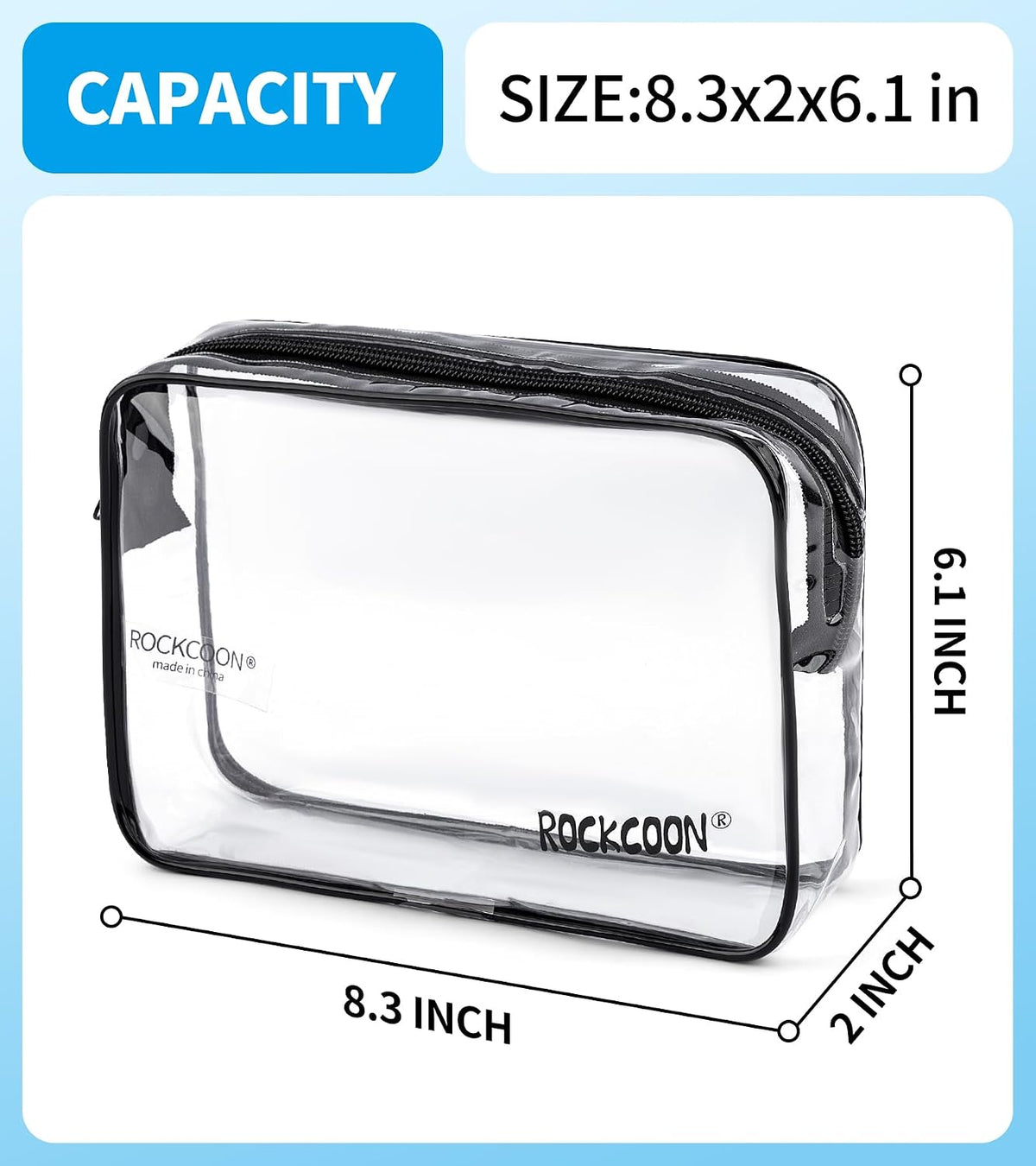 Clear Travel Toiletry Bag, TSA Approved Organizer Portable Travel Makeup Pouch with Zipper, PVC Cosmetic for Airport Airline Compliant Bag 2 Pack
