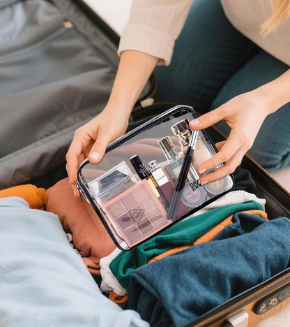 Clear Travel Toiletry Bag, TSA Approved Organizer Portable Travel Makeup Pouch with Zipper, PVC Cosmetic for Airport Airline Compliant Bag 2 Pack