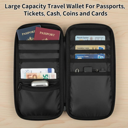 RFID Blocking Family Passport Holder Wallet for Travel, Large Capacity Travel Document Organizer with Zipper, Fabric Passport Wallet for Multiple Passports, Cards & IDs, Cute Highland Cow