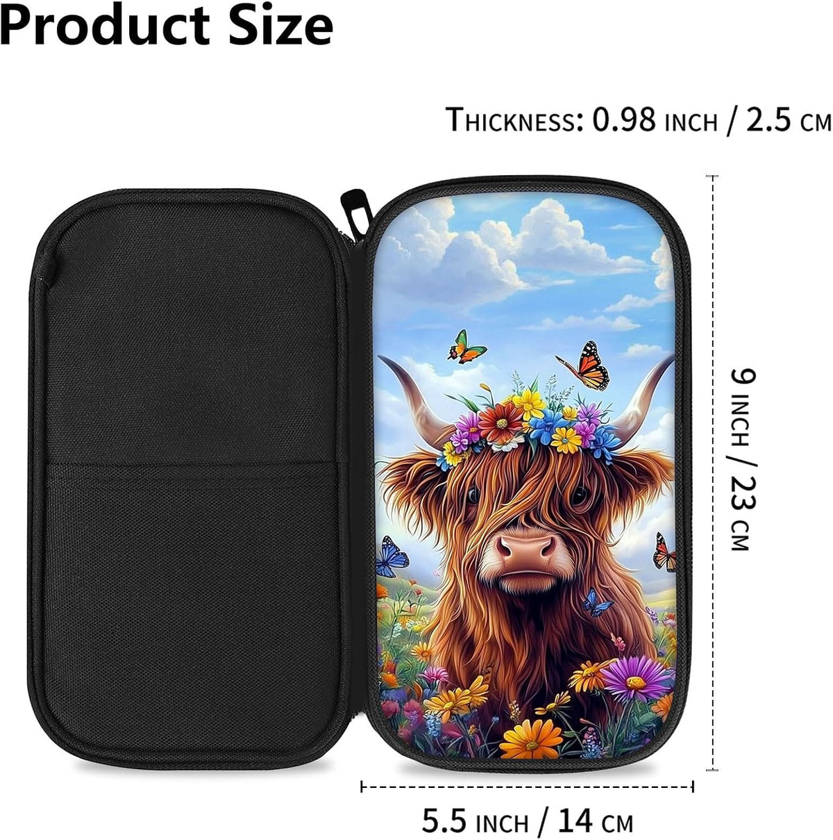 RFID Blocking Family Passport Holder Wallet for Travel, Large Capacity Travel Document Organizer with Zipper, Fabric Passport Wallet for Multiple Passports, Cards & IDs, Cute Highland Cow
