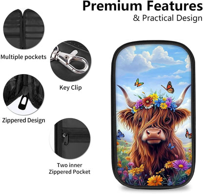 RFID Blocking Family Passport Holder Wallet for Travel, Large Capacity Travel Document Organizer with Zipper, Fabric Passport Wallet for Multiple Passports, Cards & IDs, Cute Highland Cow