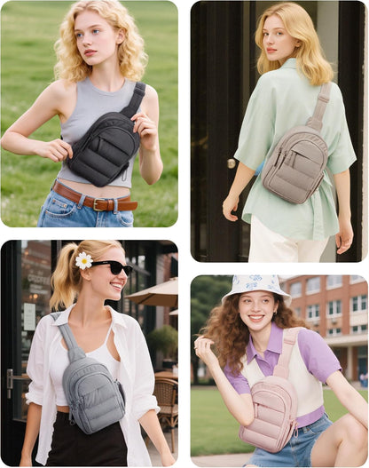 Small Sling Bag for Women, Puffer Crossbody Bag Purses Hobo Handbag Fanny Packs for Travel Hiking