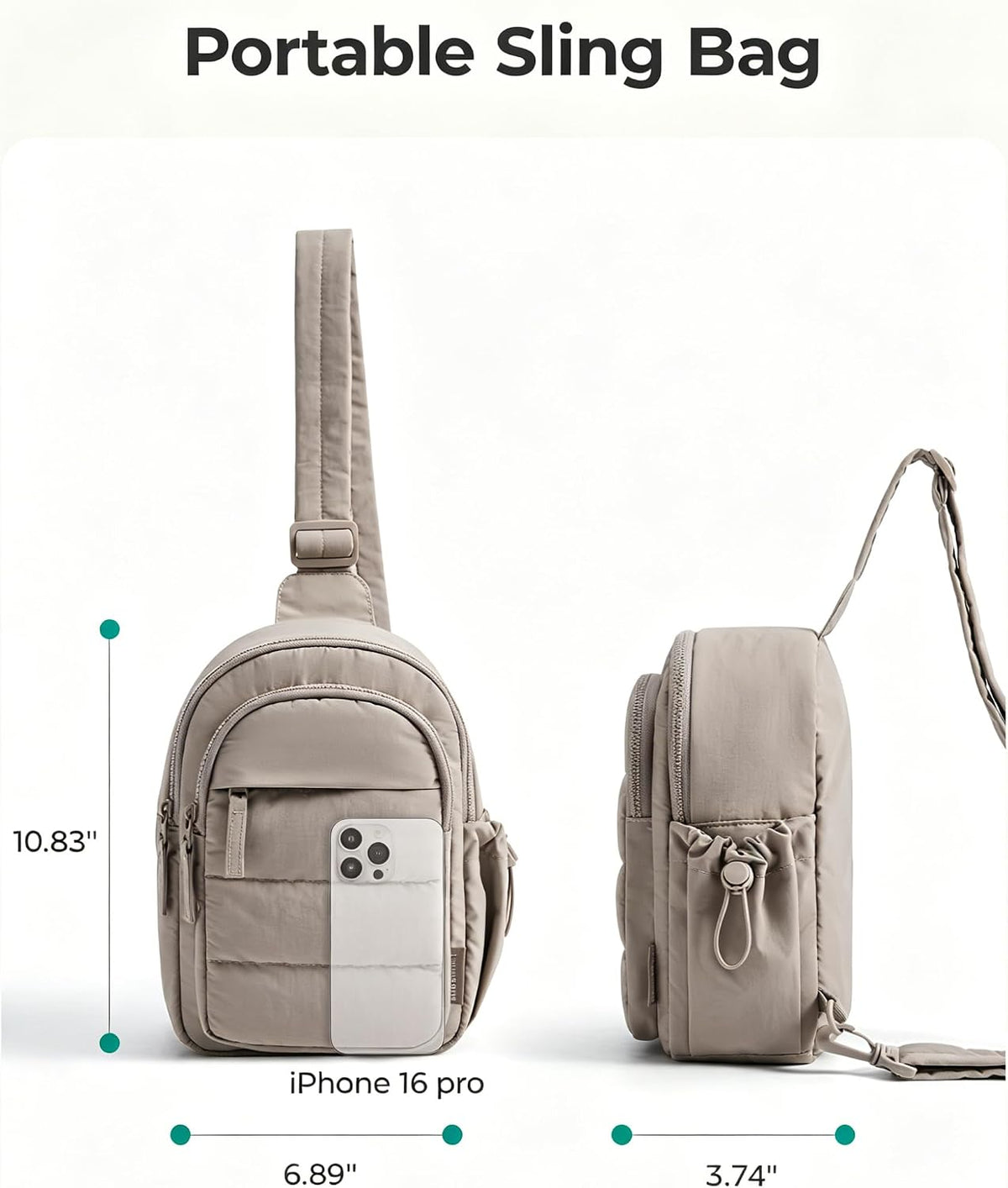 Small Sling Bag for Women, Puffer Crossbody Bag Purses Hobo Handbag Fanny Packs for Travel Hiking