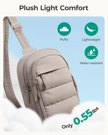 Small Sling Bag for Women, Puffer Crossbody Bag Purses Hobo Handbag Fanny Packs for Travel Hiking