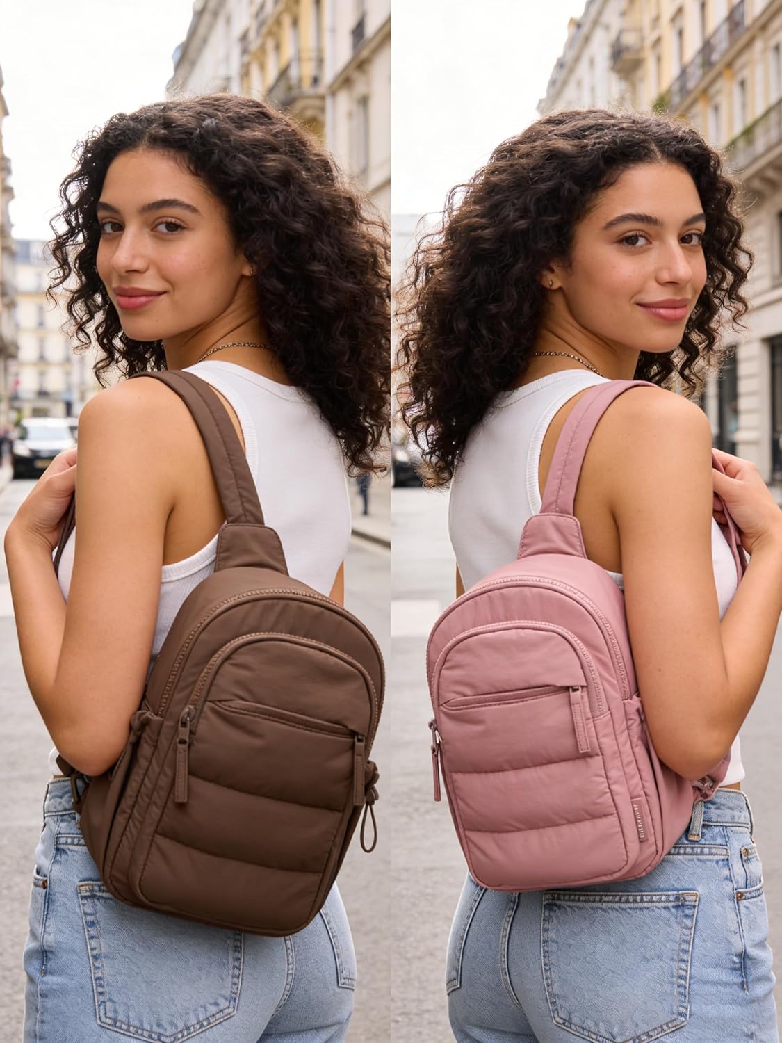 Small Sling Bag for Women, Puffer Crossbody Bag Purses Hobo Handbag Fanny Packs for Travel Hiking