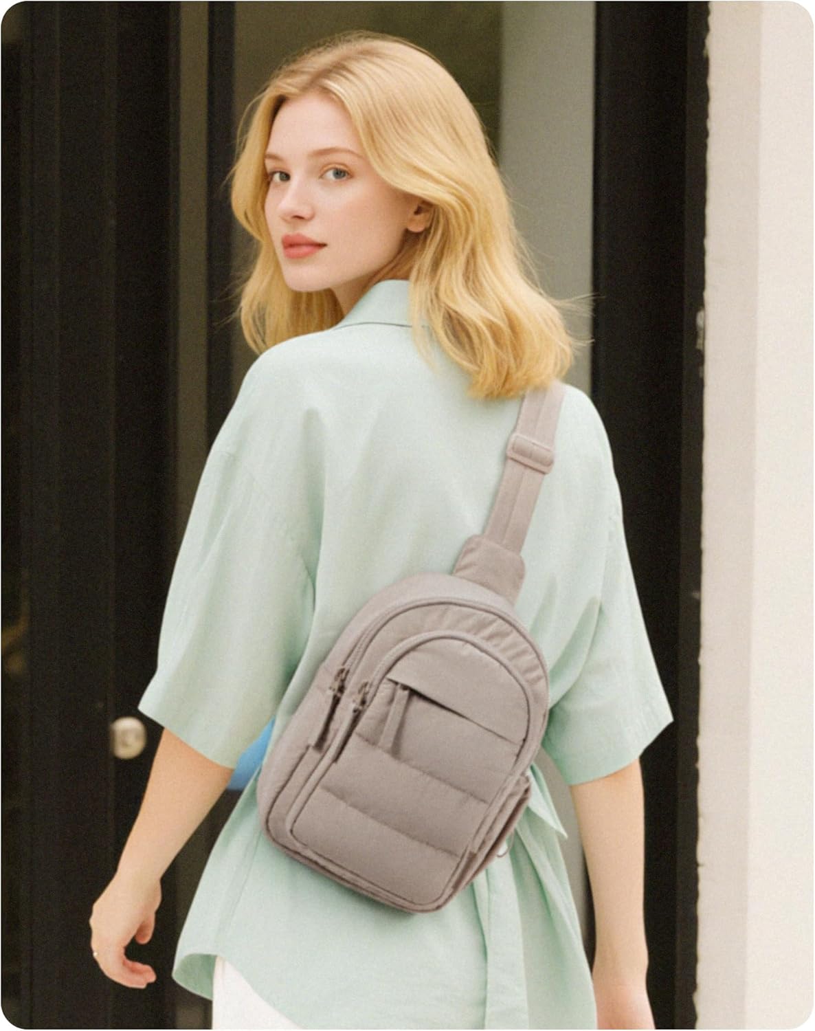 Small Sling Bag for Women, Puffer Crossbody Bag Purses Hobo Handbag Fanny Packs for Travel Hiking