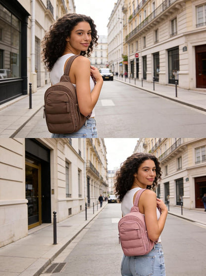 Small Sling Bag for Women, Puffer Crossbody Bag Purses Hobo Handbag Fanny Packs for Travel Hiking