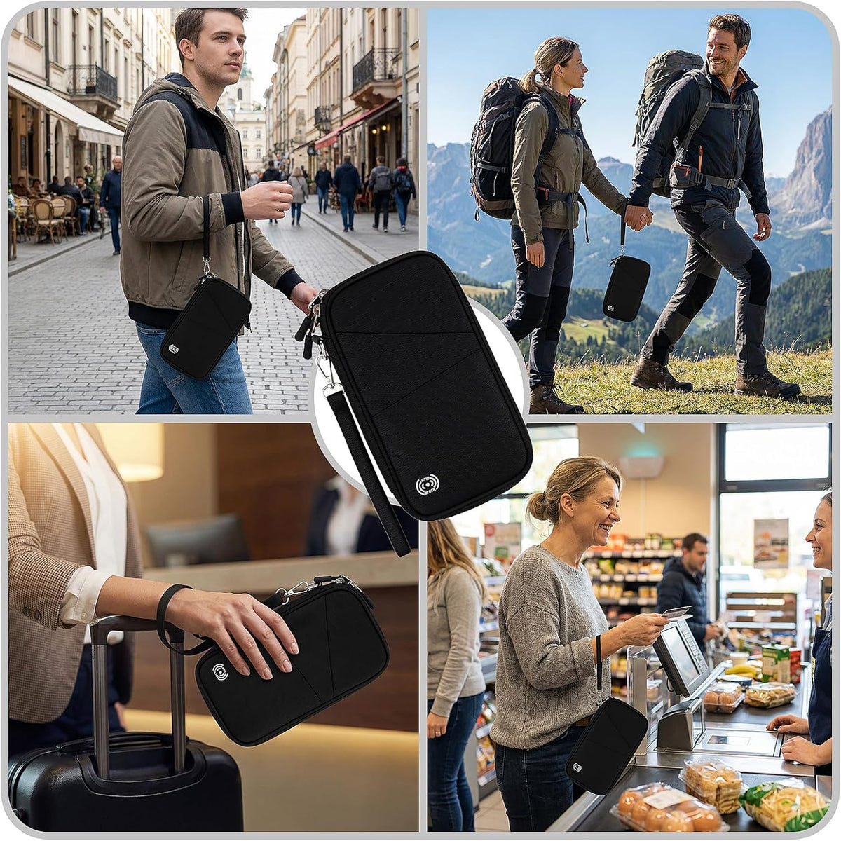 Men Passport Wallet, Family Travel Document Organizer, Business Travel Organizer with RFID Blocking, Family Passport Holder for Men Women Gift, Waterproof Passport Bag Cover for Women Men Gift - Black