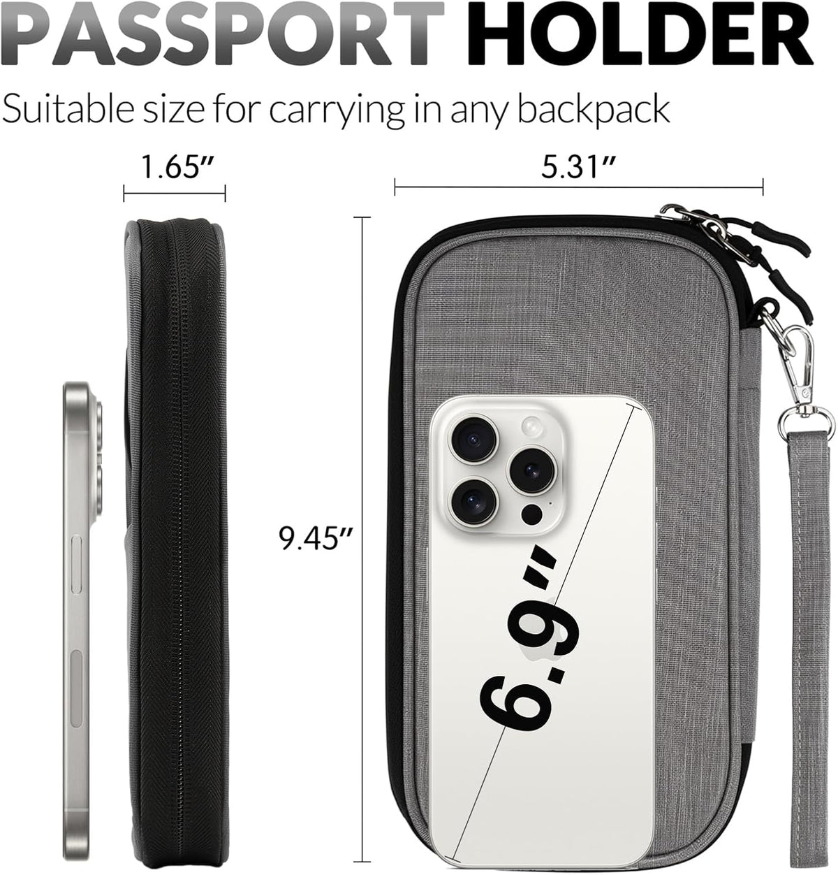 Men Passport Wallet, Family Travel Document Organizer, Business Travel Organizer with RFID Blocking, Family Passport Holder for Men Women Gift, Waterproof Passport Bag Cover for Women Men Gift - Black