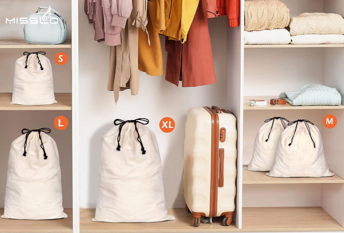 Set of 3 Cotton Breathable Dust-proof Drawstring Storage Pouch Multi-functional Bag. Pack 3 S