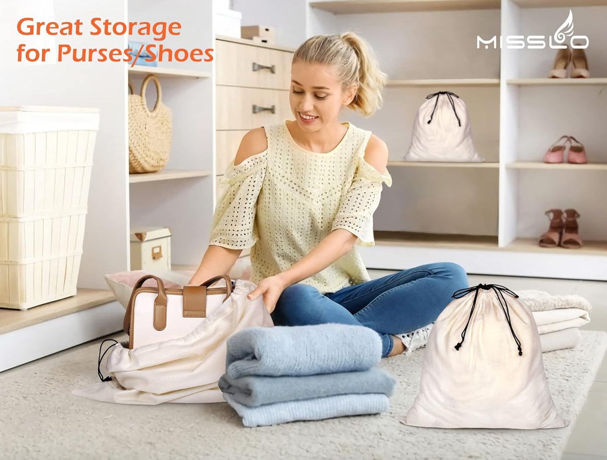 Set of 3 Cotton Breathable Dust-proof Drawstring Storage Pouch Multi-functional Bag. Pack 3 S