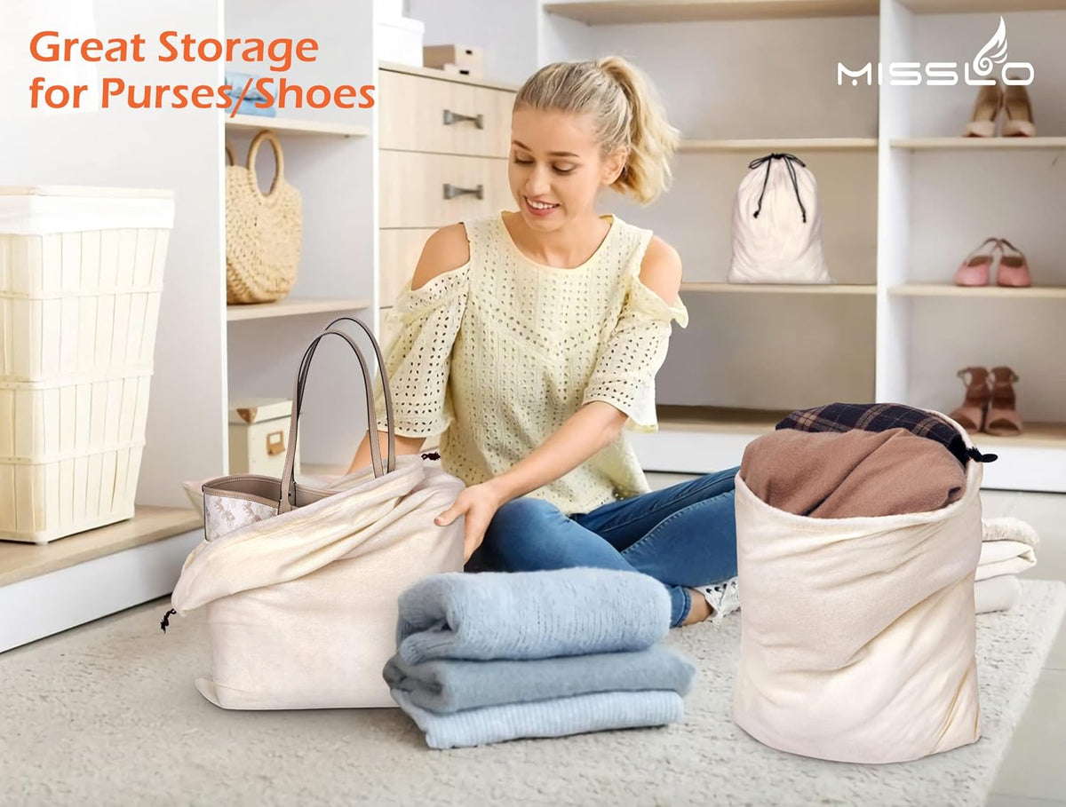 Set of 3 Cotton Breathable Dust-proof Drawstring Storage Pouch Multi-functional Bag. Pack 3 S