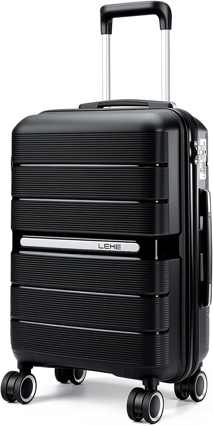 20 Inch Carry-on Luggage with Spinner Wheels, Hard Shell Suitcase with TSA Lock, Airline Approved, Rolling Suit Case for Travel Weekend Trips, Black Color