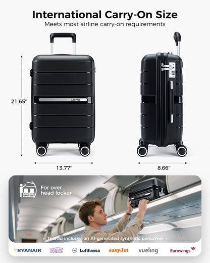 20 Inch Carry-on Luggage with Spinner Wheels, Hard Shell Suitcase with TSA Lock, Airline Approved, Rolling Suit Case for Travel Weekend Trips, Black Color