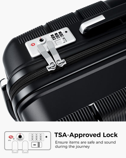 20 Inch Carry-on Luggage with Spinner Wheels, Hard Shell Suitcase with TSA Lock, Airline Approved, Rolling Suit Case for Travel Weekend Trips, Black Color
