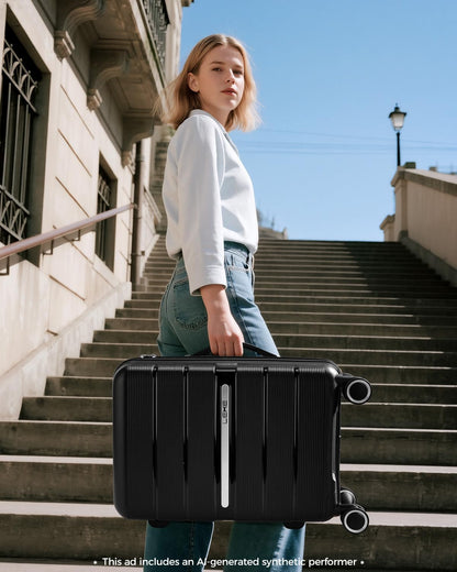 20 Inch Carry-on Luggage with Spinner Wheels, Hard Shell Suitcase with TSA Lock, Airline Approved, Rolling Suit Case for Travel Weekend Trips, Black Color