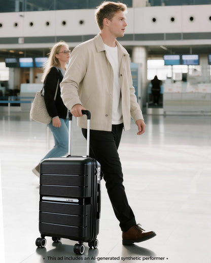 20 Inch Carry-on Luggage with Spinner Wheels, Hard Shell Suitcase with TSA Lock, Airline Approved, Rolling Suit Case for Travel Weekend Trips, Black Color