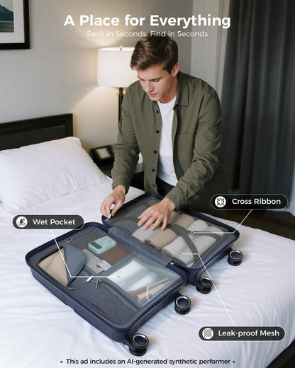 20 Inch Carry-on Luggage with Spinner Wheels, Hard Shell Suitcase with TSA Lock, Airline Approved, Rolling Suit Case for Travel Weekend Trips, Black Color
