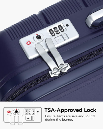 20 Inch Carry-on Luggage with Spinner Wheels, Hard Shell Suitcase with TSA Lock, Airline Approved, Rolling Suit Case for Travel Weekend Trips, Black Color